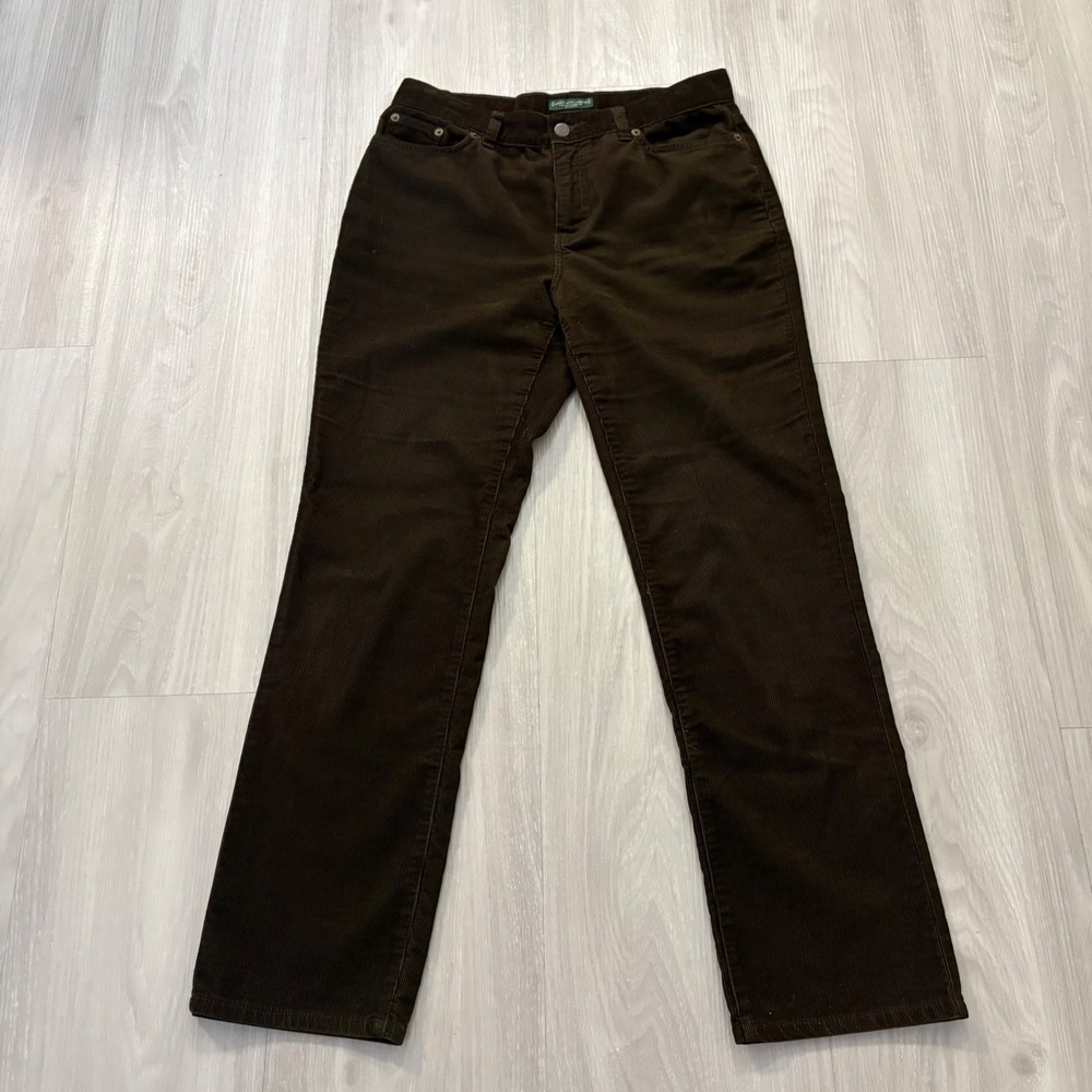 Lauren Ralph Lauren Women Brown Corduroy Pants Straight Leg Stretch Cotton Sz 6P